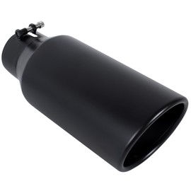 EVERESTWAY Stainless Steel 5 Inch Inlet Diesel Exhaust Tip Tailpipe, 6" Outlet 15" Long Rolled End Angle Cut Bolt On Exhaust Tail Pipe 5"x6"x15" Black Powder Coated Universal Car