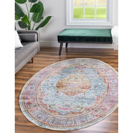 Unique Loom Baracoa Collection Area Rug - Miramar (5' 1" x 8' Oval, Light Blue/ Blue)