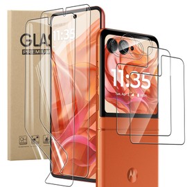 KZIOACSH Screen Protector for Motorola Razr 50, [2+2+2 Pack] Full Coverage Flexible TPU Elastic Screen Protector Cover HD Clear Anti-Scratch Self-Healing Back Protective Film with Camera Lens Cover