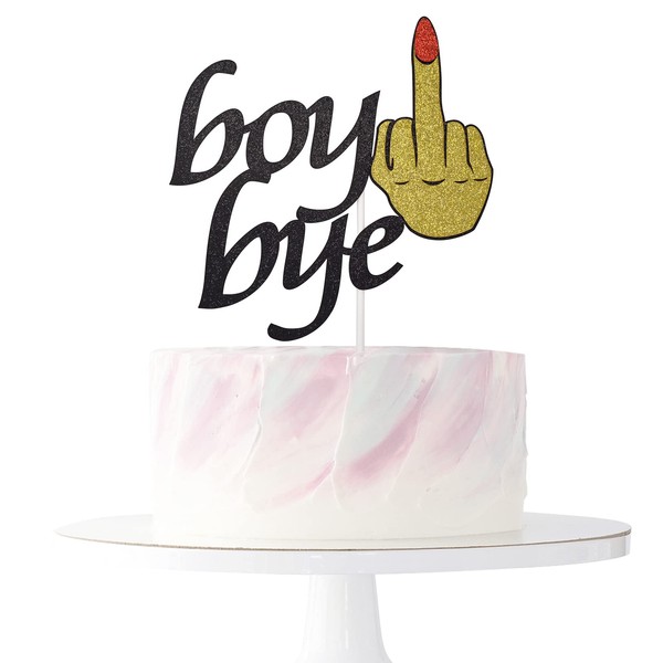 Boy Bye Cake Topper, Divorced Party Decorations, Break-up Cake Topper, Divorce, Freedom, Finally Done, Single Party Supplies (Double-sided Black Glitter)