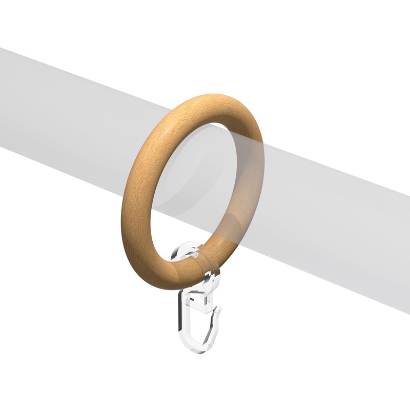 Interdeco Curtain Rods Wooden Rings with Pleat Hooks / Curtain