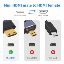 Duttek Right Angle HDMI Mini HDMI Extension Adapter, 8K HDMI Mini HDMI 2.1 Adapter Mini HDMI Male to HDMI Female Converter Adapter Gold Plated Connector Supports 8K@60Hz, 4K@144Hz, 2K@240Hz HDR
