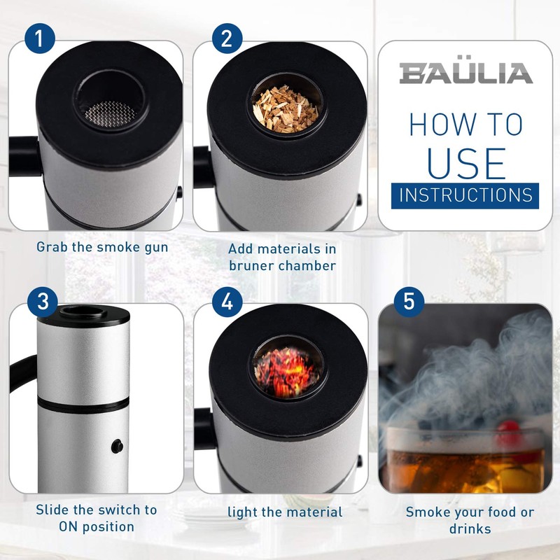 Baulia Handheld Smoking Gun Cold Food Smoker for Meat, Cocktail,