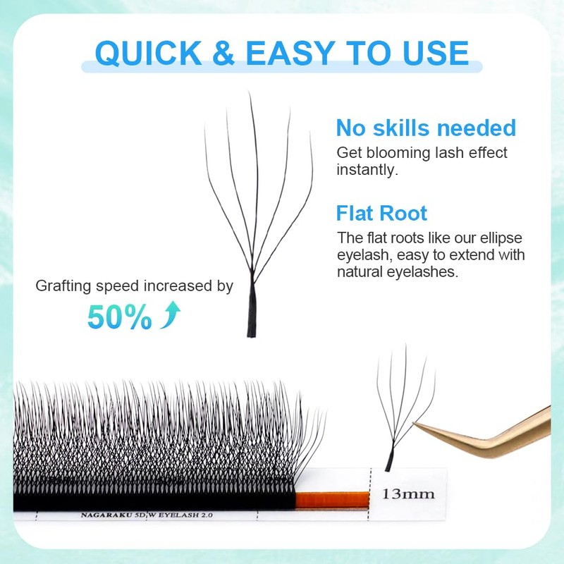 NAGARAKU 5D W Eyelash Extensions, 2.0 Version, Camellia Eyelash Extension,