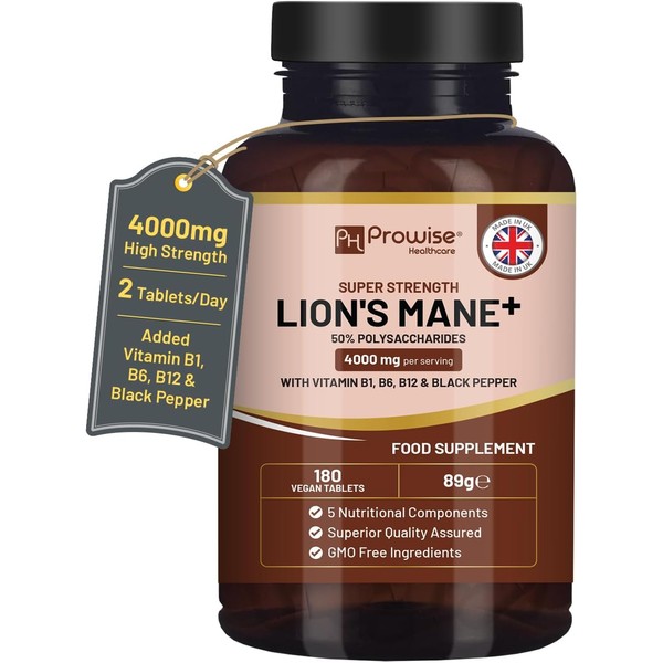 Lions Mane Mushroom Supplement 4000mg with Vitamin B1, B6, B12