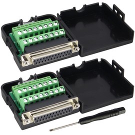 AAOTOKK DB25 Female Breakout Board Connector 25-pin Solderless Screw Terminal Adapter (2-Pack, Black)