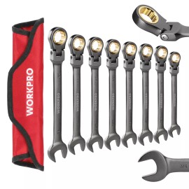 WORKPRO 8PCS Flex-Head Ratcheting Combination Wrench SAE Set 5/16"-3/4" 72-Teeth