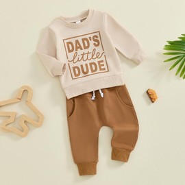 mlpeerw Toddler Baby Boy Outfit Dad's Little Dude Long Sleeve Sweatshirt And Pants Set Infant Baby Fall Winter Clothes (A Russet dads little dude, 3-6 Months)