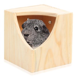 Nexboraque Wood Chinchilla House, 6.5 x 6.5 x 6.5 Inch Square Small Animal Hideout Hut for Indoor Bunnies Guinea Pig Hamster Gerbil Cage Accessories