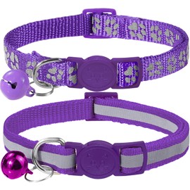 Taglory Reflective Cat Collars with Safety Lock and Bell, Pack of 2 –Adjustable Collars for Cats and Kittens
