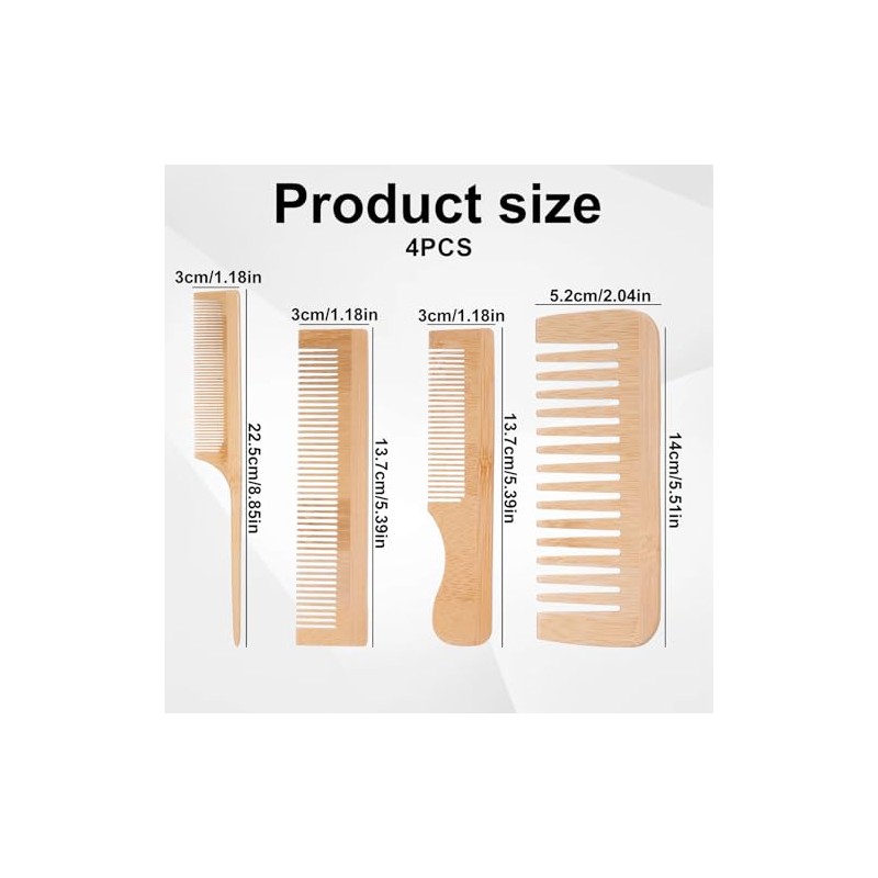 Juego de 4 peines de madera para el cabello, peine
