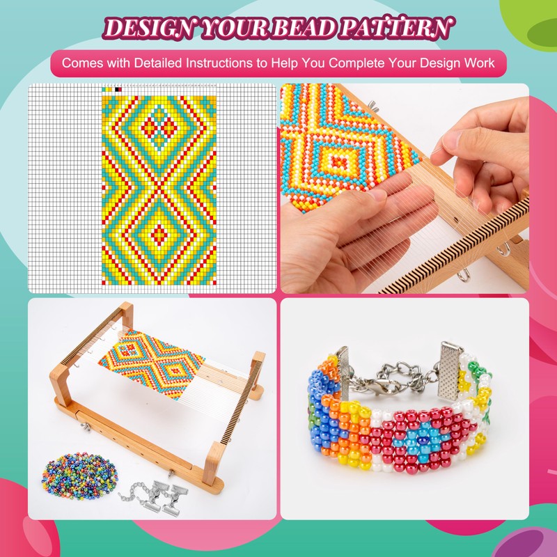 PP OPOUNT Adjustable Bead Loom Kit, Wood Loom Beading Supplies