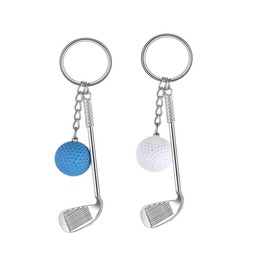 IKAAR Pack of 2 Keyrings Golf Ball Pendant Metal Gift for Golfer (Blue + White)