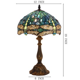 LXHCYOU Tiffany Lamp Stained Glass Table Lamp Bedside Reading Light W12H19 Inches (Sea Blue Dragonfly Style)