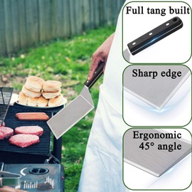 Mallez Stainless Steel Griddle Grill Spatula, 6 x 5" Heavy Duty Barbecue Turner with Beveled Edges - Barbecue Hamburger Grilling Griddle Accessories - Plastic Handle