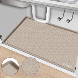 CANIVI Under Sink Mat, 31" x 22" Waterproof Silicone Under Sink Tray for Kitchen & Laundry Cabinets, Kitchen Cabinet Shelf Protector, Up to 3.2 Gallons Liquid, Fits 36 inch Standard Cabinet(Apricot)
