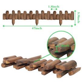 Wood Garden Fence, Staggered Wooden Edging Border Decorative Small Picket Panels for Flower Bed Barriers and Landscape Fencing