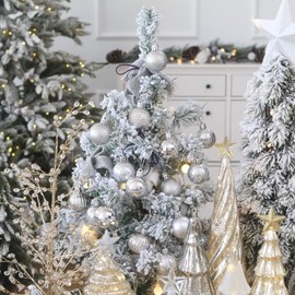 Sea Team Pack of 70 Christmas Baubles with Strings, 30 mm–50 mm Baubles, Shatterproof Plastic Christmas Bulbs, Hanging Decorations for the Christmas Tree, Holidays, Wedding, Party, Silver