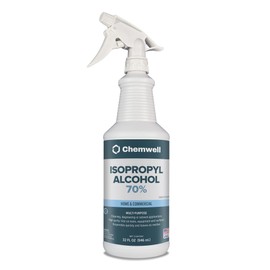 Chemwell 70% Isopropyl Alcohol (32 fl oz) - with Premium Spray Head - For Multipurpose Household or Commercial Surface Cleaning