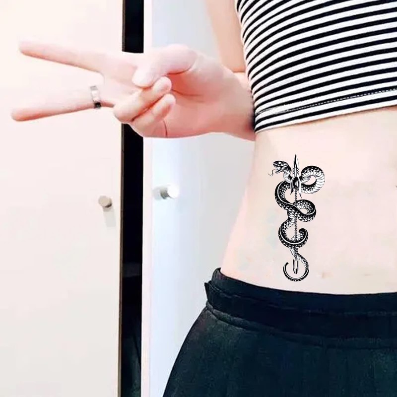 Pack of 12 Temporary Tattoos Snake, Fake Tattoo Stickers, Death