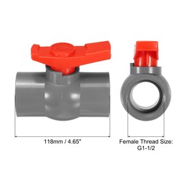 PATIKIL G1-1/2 PVC Ball Valve, 2 Pack Threaded Shut-Off Valve with Easy to Rotate Handle for Water Flow Control, Gray/Red