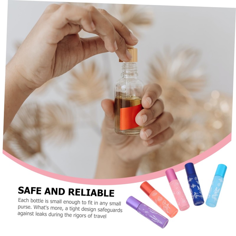 SAFIGLE 5pcs Rollerball Bottle Essential Oil Containers Dropper Leakproof Dispensers