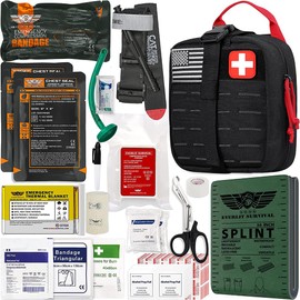 EVERLIT Advanced Trauma Kit, CAT GEN-7 Tourniquet, TCCC Compliant, Mil-Spec Nylon Laser Cut Pouch with 36" Splint, Military Combat Tactical IFAK for Emergency Bleeding Control (Black)