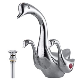 YCCUZA Bathroom Sink Faucet Chrome Dual Handles Lever Swan Duck Goose-Neck Waterfall One Hole Bath Lavatory Basin Mixer Tap Deck Mount with Pop Up Drain with Overflow