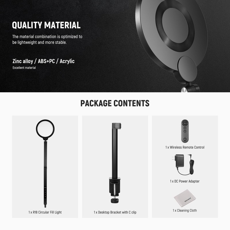 NEEWER BASICS 18W 7" Desktop Ring Light with Stand Folding