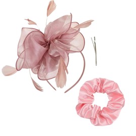 1 Flower Headband and 1 Pink Hair Scrunchie, Women's Tea Party Headwear, Elegant Wedding Headwear, Retro Headwear, Clothing Accessories