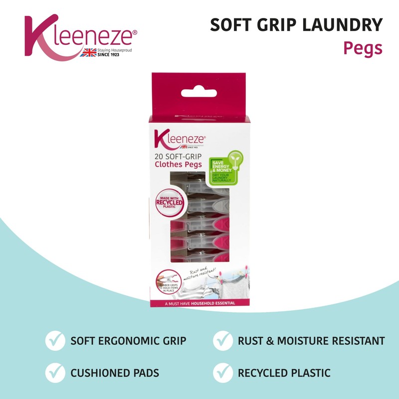 Kleeneze 20-Pack Laundry Pegs – Durable Clothespins, Soft Ergonomic Rubber