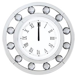 Acme Boffa Round Wall Clock with Circular Floating Crystal in Mirrored