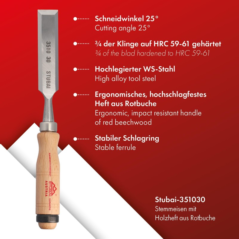 Stubai 351030 30 mm Wood Chisels - Red/Beech
