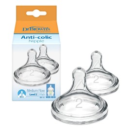Dr. Brown's Natural Flow Level 2, biberón de silicona de cuello ancho, flujo medio, 3 m+, 100% silicona, 2 unidades (paquete de 1)