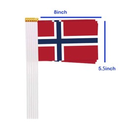25 Packs Small Norway Flags on Handheld Stick，Miniature Norwegian Flag for Outside,4x6 Inch Mini Hand Held Banner with Golden Topper,Patriotic Decorations