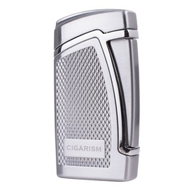 CIGARISM Double Torch Jet Flame Cigar Lighter W/Punch (Silver)