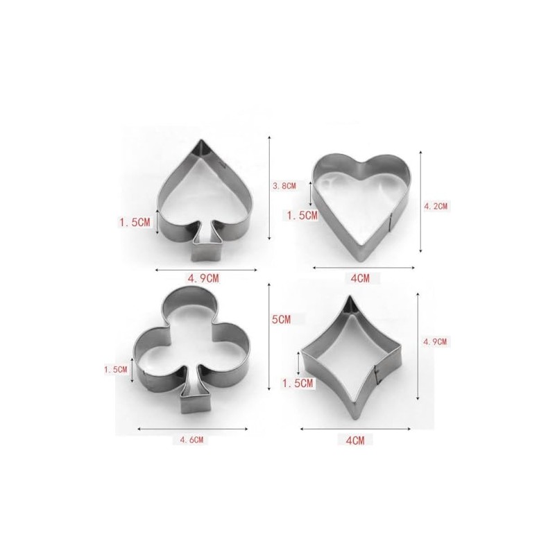 Poker Cookie Cutter, 4 Pieces Poker Stainless Steel Cookie Cutters,