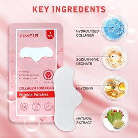 YIMEIR 16Pcs Forehead Wrinkle Patches, Hydrolyzed Collagen Overnight Facial Wrinkle Patches Skin Care Facial Tape to Reduce Forehead Fine Lines & Frown Lines