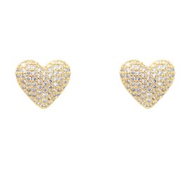 Lavencious CZ Paved Heart Shape Pendant Necklace and Cluster Earrings Jewelry Set for Women Gold