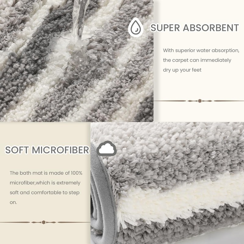 Scandinavian Bath Mat Non Slip Super Absorbent Bathroom Soft Microfiber