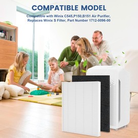 C545 Replacement Filter S Compatible with Winix C545 Air Purifier, H13 True HEPA Filter S Only, Part number 1712-0096-00 and 2522-0058-00, 2 H13 True HEPA & 8 Activated Carbon Filters