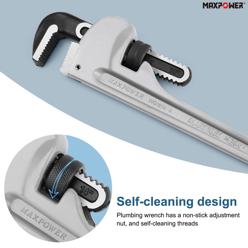MAXPOWER 14-Inch Pipe Wrench, 40% Lighter Aluminum Plumbing Wrench, Heavy