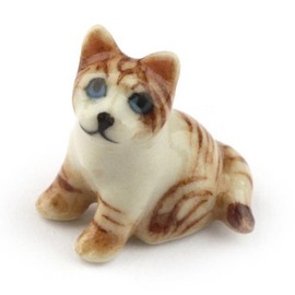 MyTinyWorld Dolls House Miniature Ceramic Sitting Brown Tabby Cat