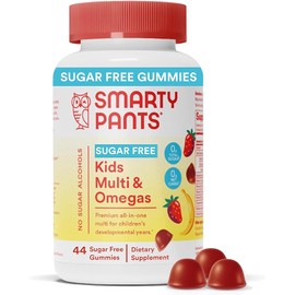 SmartyPants Kids Multivitamin Gummies, Sugar Free: Omega 3 (ALA), Vitamin D3, C, Vitamin B12, B6, A, K & Zinc for Immune Support, Biotin, Erythritol Free, Strawberry Banana, 44 Count (22 Day Supply)