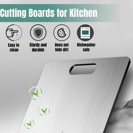 Stainless Steel Cutting Board, Titanium Cutting Board, Cutting Boards for kitchen, Cutting Boards Double Sided for Kitchen, Meat Fruit & Vegetable (13.4x9 inch)