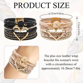 GZJINYUAN 2Pcs Boho Leather Wrap Bracelets,Gold Heart Shape Layered Bracelet with Clasp,Bohemian Bracelets Bangle Jewelry,Multilayer Stack Bracelets for Women Trendy