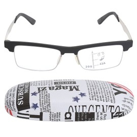Multifocus Reading Glasses Blue Lighting Blocking Clear Eyesight Glasses Black Frame for Elderly Silver Color Leg +200