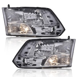 CHEDA Headlights Assembly Compatible with 09-12 Dodge Ram 1500 2500 3500 Headlamps (Smoky lens Chrome Housing Clear Reflector) Only for Quad Models Not Fit Non Projector Model Faros Conjunto De Faros