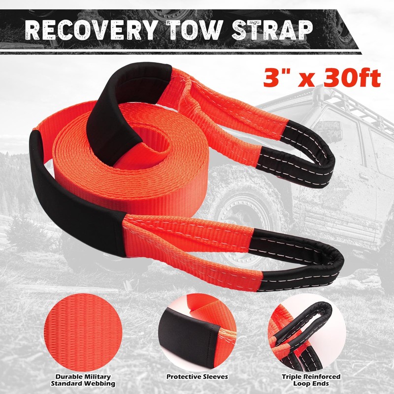 Handfly Offroad Recovery Kit, 3" x 30 ft Tow Recovery