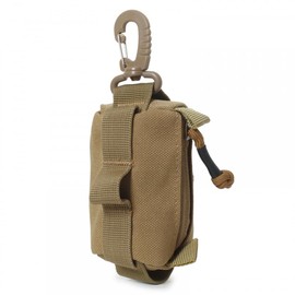 Utility EDC Bag, Tactical Keyring Purse, Molle Bag, Compact Accessories with Carabiner for Sports, Hiking, Camping, khaki, Classique